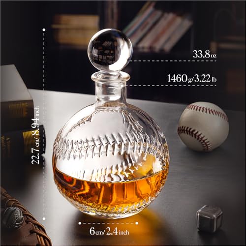 Image of Baseball Whiskey Decanter with Glass Stopper 33.8oz /1000ml Round Shaped Decanter for Whiskey, Bourbon, Brandy, Liquor, and Rum Suit for Dad Him Boyfriend Husband Baseball Lovers