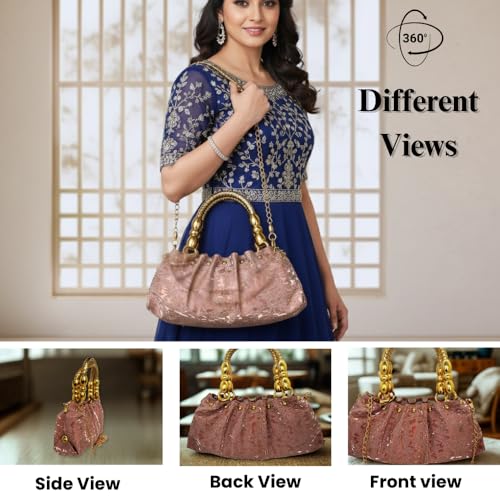 Image of SLARA Bridal Clutch Purse for Women, Elegant Evening Bag with Gold Handle and Chain Strap, Perfect for Weddings & Parties