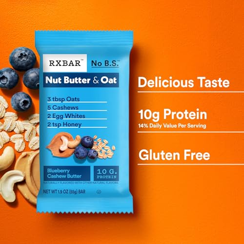 RXBAR Nut Butter and Oat Protein Bars, Protein Snacks, Snack Bars, Blueberry Cashew Butter, 23.2oz Box (12 Bars) - image 3