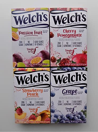 Variety Pack Welch's Singles To Go Flavored Drink Mix - Passion Fruit - Cherry Pomegranate - Strawberry Peach - Grape - Pack Of 4, 6 Count (Pack Of 4) #TOP2
