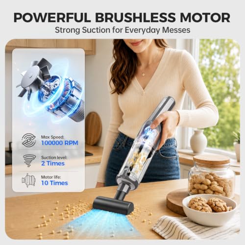 Image of dormzie Handheld Vacuum Cordless, Car Vacuum with 19000Pa Powerful Suction,1.3 lbs Lightweight, Type-C Charge, Multiple Accessories for Car Home Office Pet