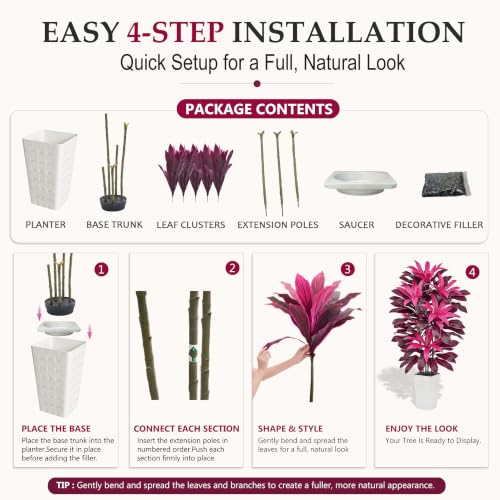 Image of Artificial Dracaena Plant Fake Tree with Planter Faux Yucca Tall Fake Floor Plant, Artificial Trees for Home Bedroom Office Indoor Living Room Decoration (Purple, 6FT)