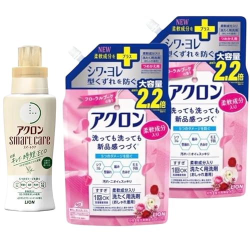 アクロン スマートケア グリーンシトラスの香り【洗濯用洗剤 本体 440ml 1本】+ 詰め替え フローラルブーケの香り【850ml×2個】計3点セット