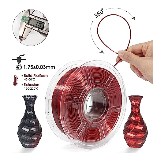 Image of iSANMATE 3D Printer Filament, PLA Filament 1.75mm Silk PLA Red Black, Dual Color Filament Rainbow Filament, 1 kg Spool