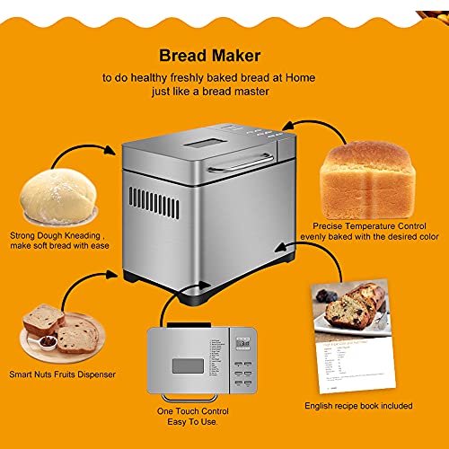 Estabeter Brotbackautomat (Brotbackmaschine, 650 Watt, 19 Bread Maker Backprogramme, 1000g Brotmaschine Automatische mit Brotablage+Messen+Messlöffel+Haken+Dispenser) – Bild 5