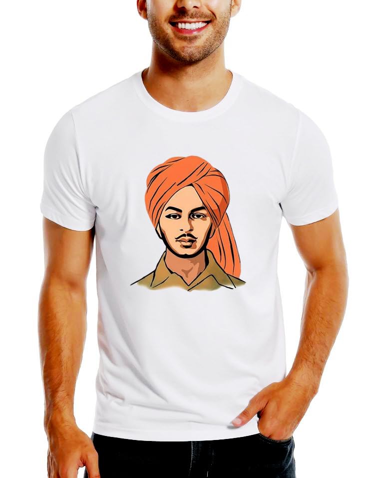 LuxeLoot Men’s Bhagat Singh Ji Printed T-Shirt | Premium Polyester Round Neck Tee | Stylish Artistic Illustration Print Casual Wear for Daily Use | Regular Fit Tshirt (in, Alpha, M, Regular, White)-picture-44
