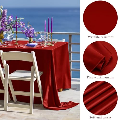 Image of TURSTIN 1 Pack Burgundy Satin Tablecloth 102 x 58 Inch Overlay Table Cover