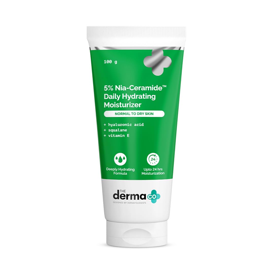 The Derma Co5% Nia-Ceramide Daily Hydrating Moisturizer| For Normal to Combination Skin | 24-H Moisturization | 5% Niacinamide, 2% Ceramide | PENTAVITIN, Vitamin E & Squalane | Non sticky -100 g