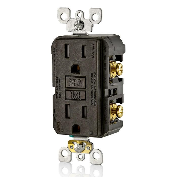 Image of Leviton Outlet, 15 Amp, Self Test, Tamper-Resistant with LED Indicator Light, Protection from Electrical Fires, AFTR1, AFCI, Brown