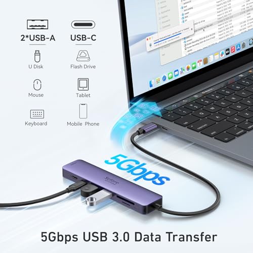 Image of USB C Hub HDMI Adapter for MacBook Pro /Air, 7 in 1 USBC Dongle with HDMI, microSD /SD Card Reader, USB C Data Port,100W PD, and 2 USB 3.0 Compatible for MacBook Pro /Air, Dell XPS, Lenovo Thinkpad.