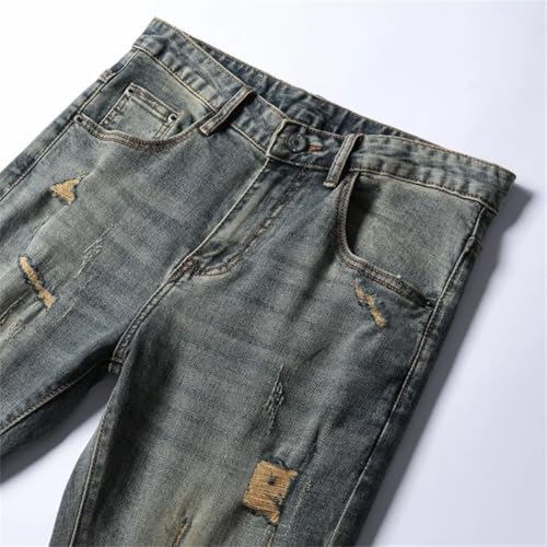 Men Distressed Denim Pants Patchwork Hip Hop Motocycle Full Length Vintage Jeans Skinny2