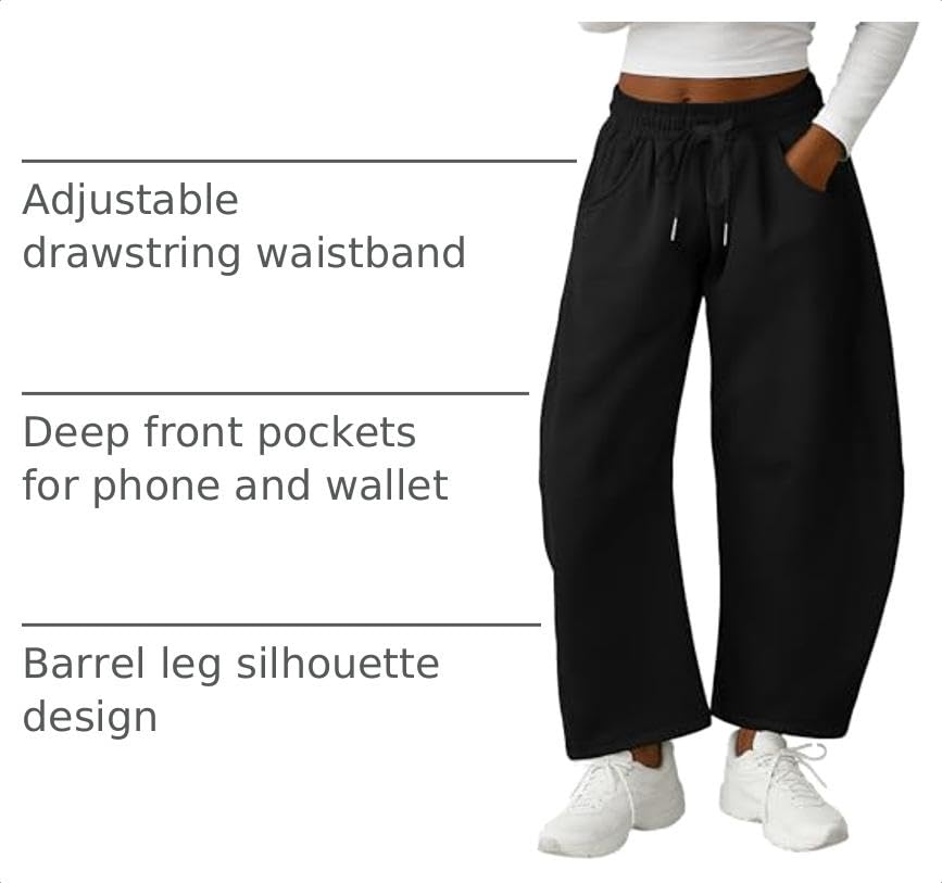 Image of Lepunuo Barrel Sweatpants Women Casual Baggy Elastic Waisted Pants Wide Leg Gym Trousers with Pockets