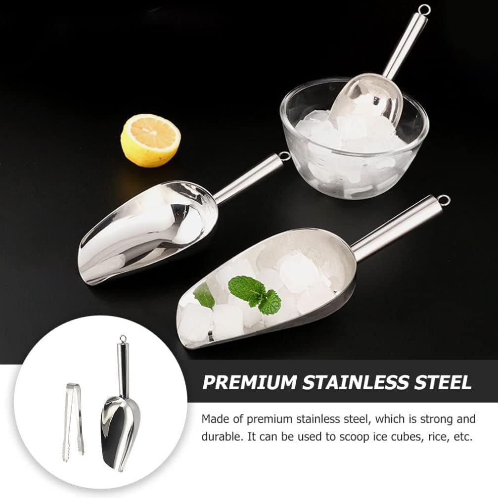 Ice Scoop and Serving Tong: Stainless Steel Popcor Candy Coffee Bea Sugar Utility Scoop Kitche Food Tong Ice Cube Tongs Kitche Gadgets Kitchenware，