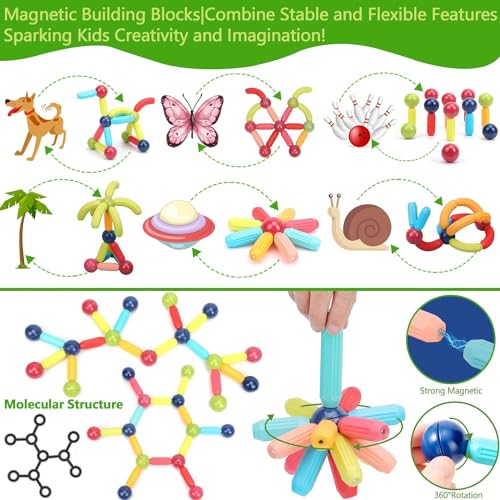 Image of PLUSPOINT Stick Blocks Building Magnetic Toy Bars with Storage Box Different Shape Educational Construction Set 3D Puzzle, Interlocking Creative Connecting Kit, STEM Toy for Boys and Girls 36 Pc (36)