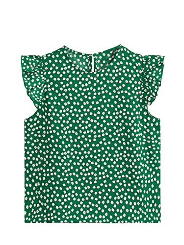 Image of Milumia Girl's Cute Floral Print Ruffle Cap Sleeve Keyhole Round Neck Blouse Tops Green 11-12 Years