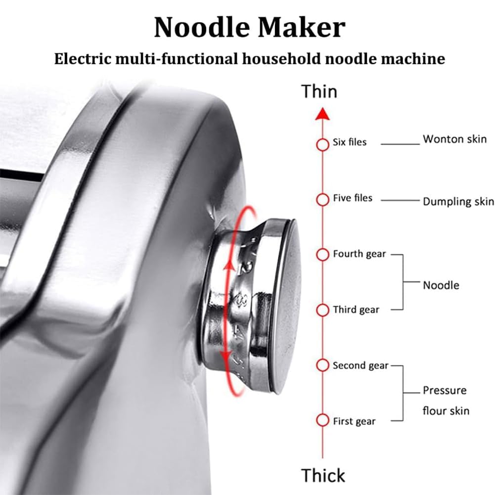 Nudelschneidermaschine - Elektrisches Edelstahlgerät zur Herstellung von Knödeln und Nudeln mit einstellbarer Dicke von 0,3 mm bis 4 mm
