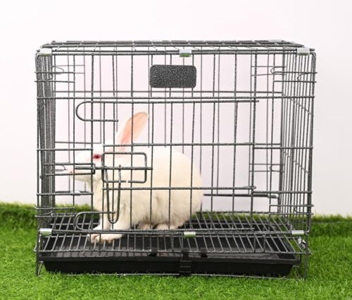 Image of RvPaws Dog Cage - Powder Coated, Single Door Folding Metal Cage /Crate /Kennel with Removable Tray and Paw Protector for Dogs Small Size, Cats and Rabbits (Black-Silver, Length-18 Inch)