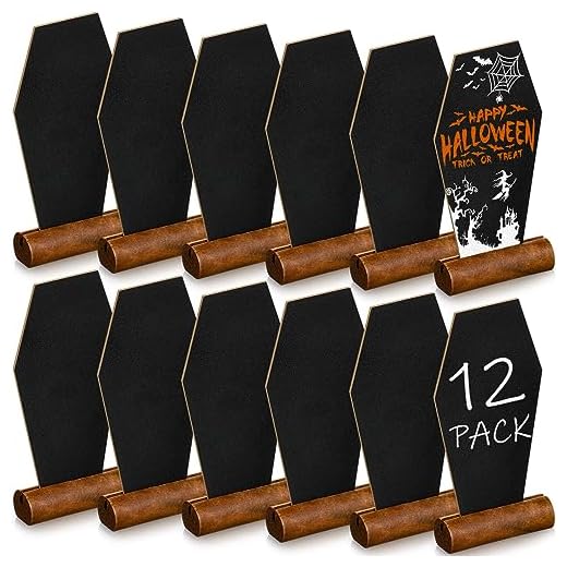 23+ Spooktacular Halloween Coffee Bar Ideas for a Festive Fall Celebration 6 Qilery 12 Pcs Coffin Shaped Wooden Mini Chalkboard Sign Mini Blackboard with Base for Halloween Weddings Parties Message Board Signs Buffet, Bakery and Retail Party Buffet Table Number