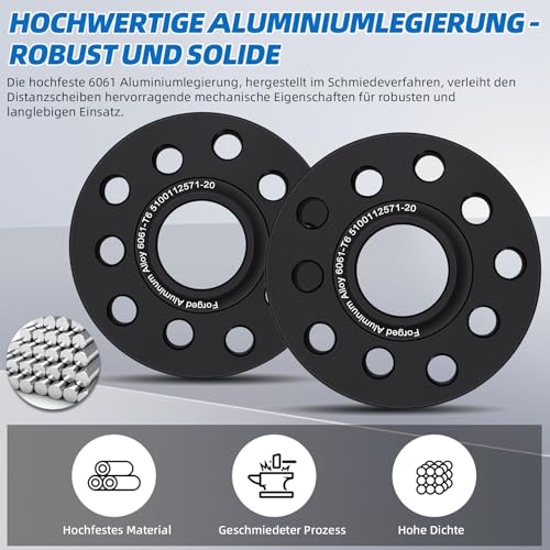 Spurverbreiterungen passend für Volkswagen Golf/Audi A3 A4 A6 A8, inklusive M14x1,5 Radbolzen (40mm, 2x20mm, 5x100, 5x112, 57,1mm Mittenbohrung), schwarz.