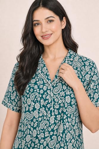 Image of Bahumaan Pure Cotton Nighty for Woman | Floral Gown for Women Nightwear with Pocket | Cotton Nighty for Women Stylish | Maxi for Women Cotton