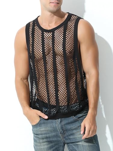 Men's Sleeveless Vest See Through Mesh Fishnet Tank Top4