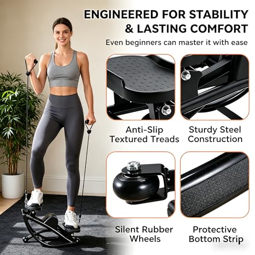 Image of Side Stepper Exercise Machine for Home, Quiet Low Impact Twist Stepper with Resistance Bands & LCD Monitor, Compact Stair Stepper for Office Small Space, 300lbs Weight Capacity