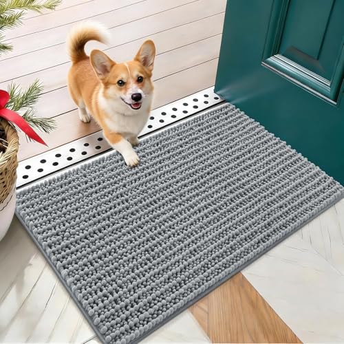 Image of OLANLY Dog Door Mat for Muddy Paws 24x16, Ultra-Absorbent Chenille Mud Mat