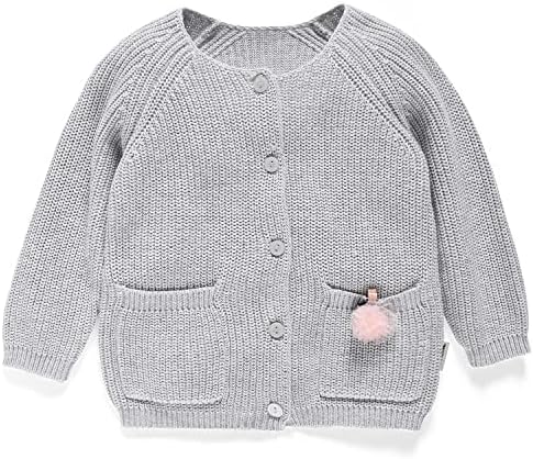 Aimama Knit Toddler Girl and Baby Cardigan with Cute Front Pocket, Cotton, Wearable Baby Sweater, Fashionable Girl Shacket, Soft & Breathable Fabric, Machine Washable, Grey, 4 Years
