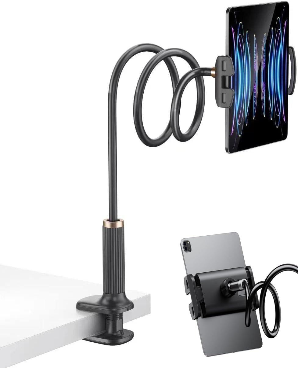 Supporto Tablet e Cellulare per Letto Regolabile Collo Oca Nero - per iPad/iPhone/Nintendo Switch/Kindle