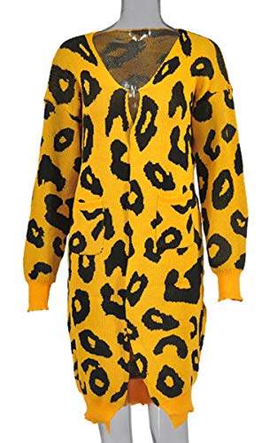 image for Angashion Women's Long Sleeves Leopard Print Knitting Cardigan Open Fr
