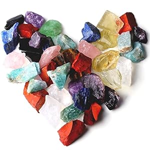 QINJIEJIE 7 Chakra Crystal Raw Healing Crystals Rough Stones Large 1″ Assorted Gemstones for Tumbling, Cabbing, Fountain Rocks, Decoration, Polishing, Wicca Reiki