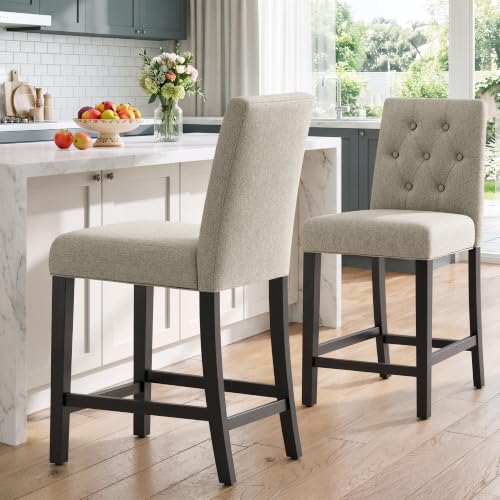 Image of MALOL Bar Stools Set of 2, Fabric Counter Height Bar Stools, Camel
