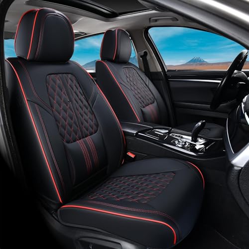 Image of Coverado Car Seat Covers Full Set, Automotive Front and Rear Seat Covers with Backrest, Nappa Leather Car Seat Protectors Waterproof, Universal for Most Vehicles,Black