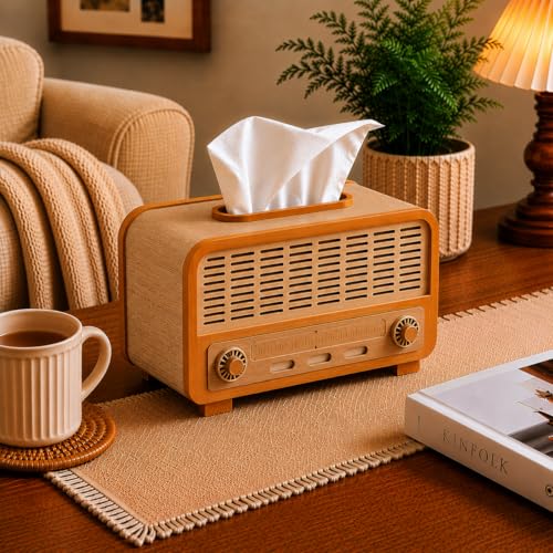 Image of Retro Wooden Tissue Box with Storage Drawer | Vintage Tissue Paper Holder for Home, Office & Car | Multipurpose Decorative Organizer Box