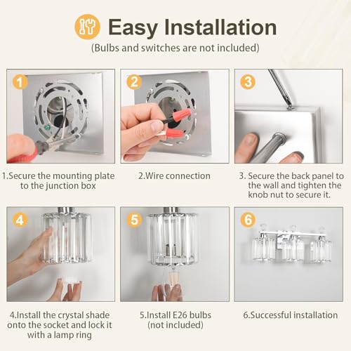 Image of Lxybcce Modern Crystal Bathroom Vanity Light, 3-Lights Bathroom Light Fixtures, 19.34In Chrome Vanity Light Fixtures Over Mirror, Easy Installation & Dimmable Lighting