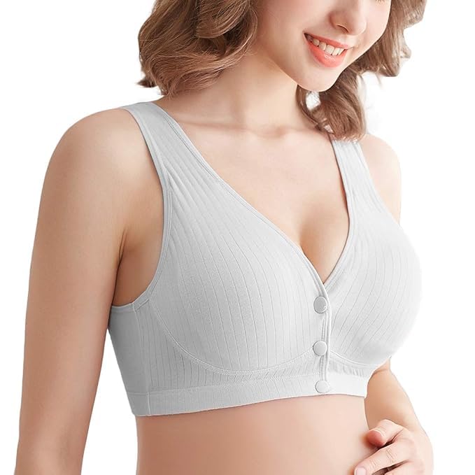 kesar lingeries Ribbed Cotton Nursing Bra, Front‑Open Wire‑Free Non‑Padded Feeding Bra for Moms Pink-picture-13