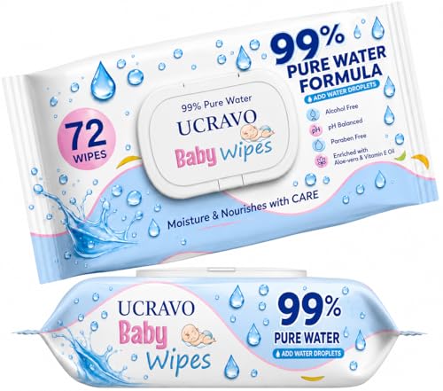 Image of UCRAVO Pack of 6 Soft Baby Wipes Water Based Formula 432 Pulls Pure Water Wet Tissue for Sensitive Skin Care Alcohol Free Paraben Free Moisturizing Cleansing Wipes with Fresh Lock Lid (72 Each Set)