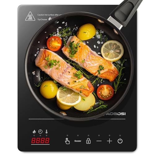 Aobosi Single Induction Cooker Portable Induction Hob with Ultra-thin Body(32 * 26 * 4.2) 20 Power and Temperature levels Booster Function 2000W Safety Lock 10H Timer Black