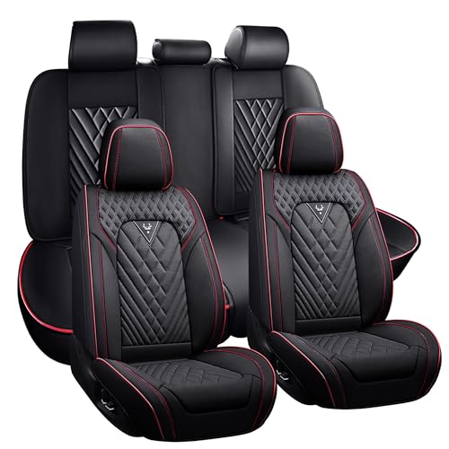 JARMAY Car Seat Cover for VW Golf GTI 2015-2024, Waterproof Durable Premium Leather Seat Cover, Comfortable Breathable Personalized Sports seat Covers.(5 Seats Standard,Black Red)
