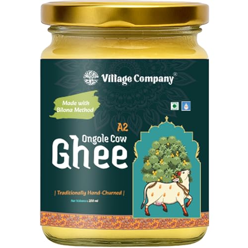 Image of Village Company A2 Cow Ghee Bilona Method | Bilona Ghee 250ML Ongole Cow | Bilona Ghee | Pure Ghee A2 Desi Cow Ghee | Vedic Pure Organic | Traditional Curd Churned | Lab-Certified | Glass Jar (250 ML A2 Cow Ghee)