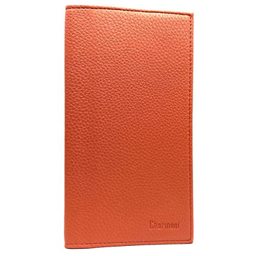 Charmoni - Louis – Schutzhülle mit Scheckheft oben – 2 Fächer für Kreditkarten – Ausweis – Rindsleder – 11 cm x 19 cm, Orange, one size, Klassisch