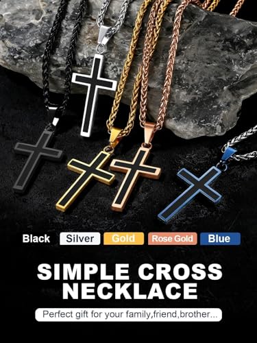Image of U7 Cross Necklace for Men, Stainless Steel Silver Black Gold Mens Cross Necklace, 22-24 Inches