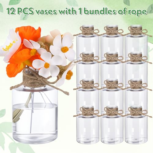 12 Pack Clear Plastic Vases for Centerpiece, Clear Shatterproof Bud Vases Small Floral Containers for Wedding Table Decor, Bulk Hyacinth Bulb Growing Jars (4.7 Inch) - Image 6