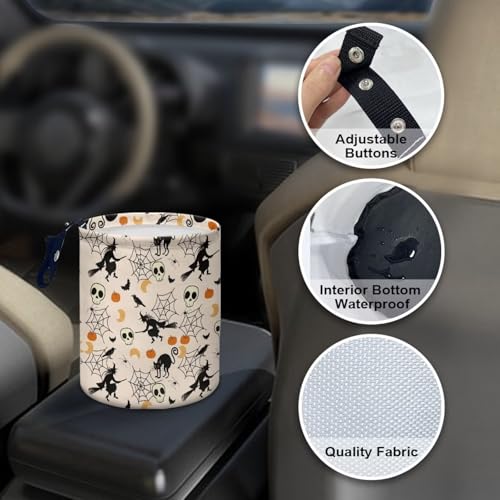 Image of Halloween Skull Spider Web Trash Can - Cartoon Garbage Bin Decoration for Car Interior, Front Seat, Back Seat, Floor, Headrest - Universal Fit for SUV Trucks