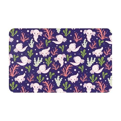 TZTTZT Tappeti da bagno 76 x 50 cm, tappetino da bagno assorbente, antiscivolo, lavabile in lavatrice, motivo con coralli Axolotl, colore blu navy, tappetino da doccia per bagno
