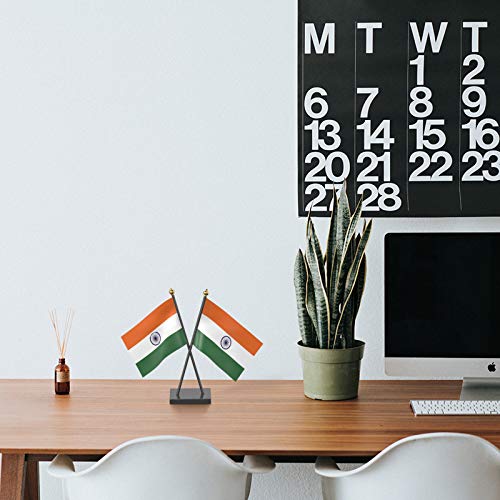 Image of The Flag Company Country Cross Table Desk Flags on Acrylic Base with Poles (Length: 10 inches) | Use for Home & Office,Conference (India)