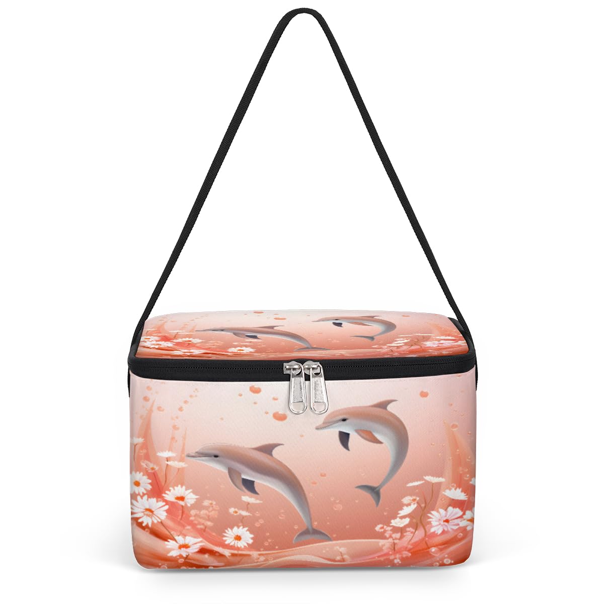 GzLeyigou Pinks Dolphins Lunch Bags for Women Men 9 Cans, Hot & Cold Food Delivery Bag Insulated Grocery Bag Insulated Lunch Box Floral Cooler Bag for Office Work Picnic Beach