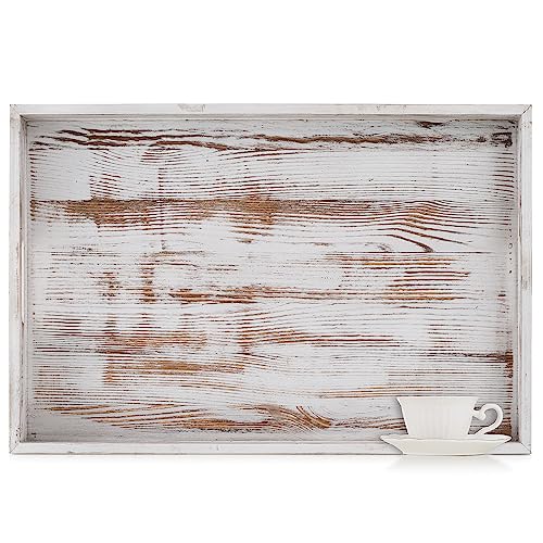 Hanobe Large Serving Ottoman Tray: 22'’ Extra Wood Serving Tray with Handles Rustic White Decorative Coffee Table Trays Farmhouse Home Decor for Living Room Kitchen Counter