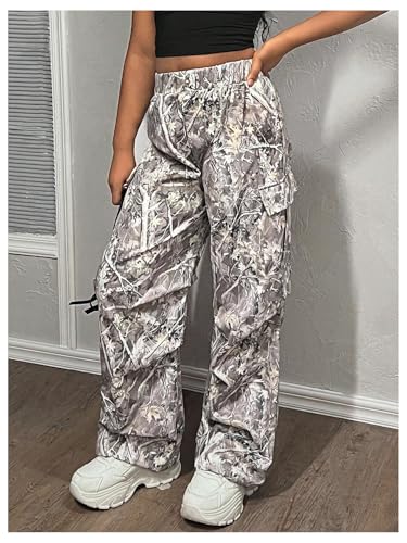 SOLY HUX Girl's Camo Cargo Pants Y2k Elastic Waist Wide Leg Baggy Parachute Pants Streetwear Trousers3