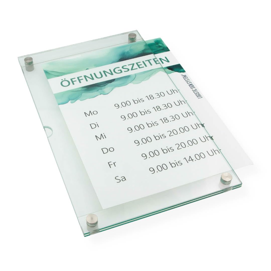 Wechselrahmen, schnelles austauschen von Informationen mit Edelstahlhaltern, für Praxis, Büro, Kanzlei (ACRYLGLAS, DIN A4 hoch)